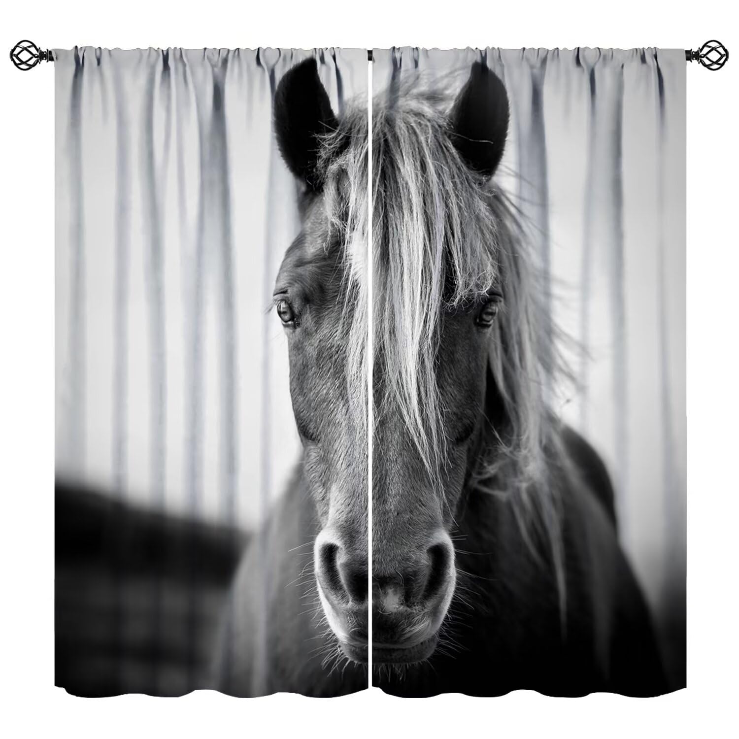 JESTRONRY Horse Curtain, Western Cowboy Farm Wild Animals Rustic Country Art Window Treatment for Living Room Bedroom 42x63 Inch Decor