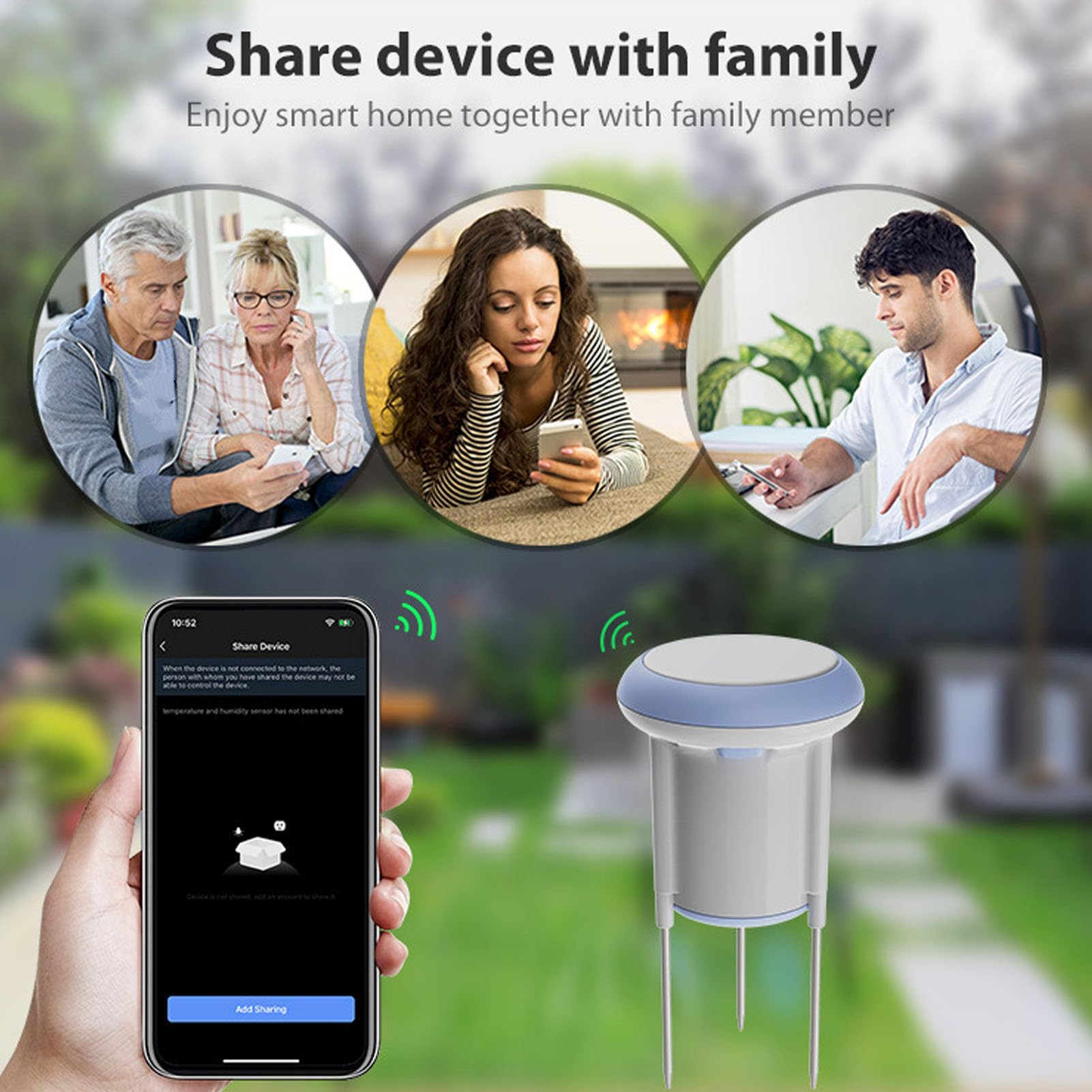 SUNGOOYUE Sensor WiFi Inteligente de Temperatura y Humedad del Suelo, Alta Sensibilidad, Sellado IP66 para Invernaderos con App