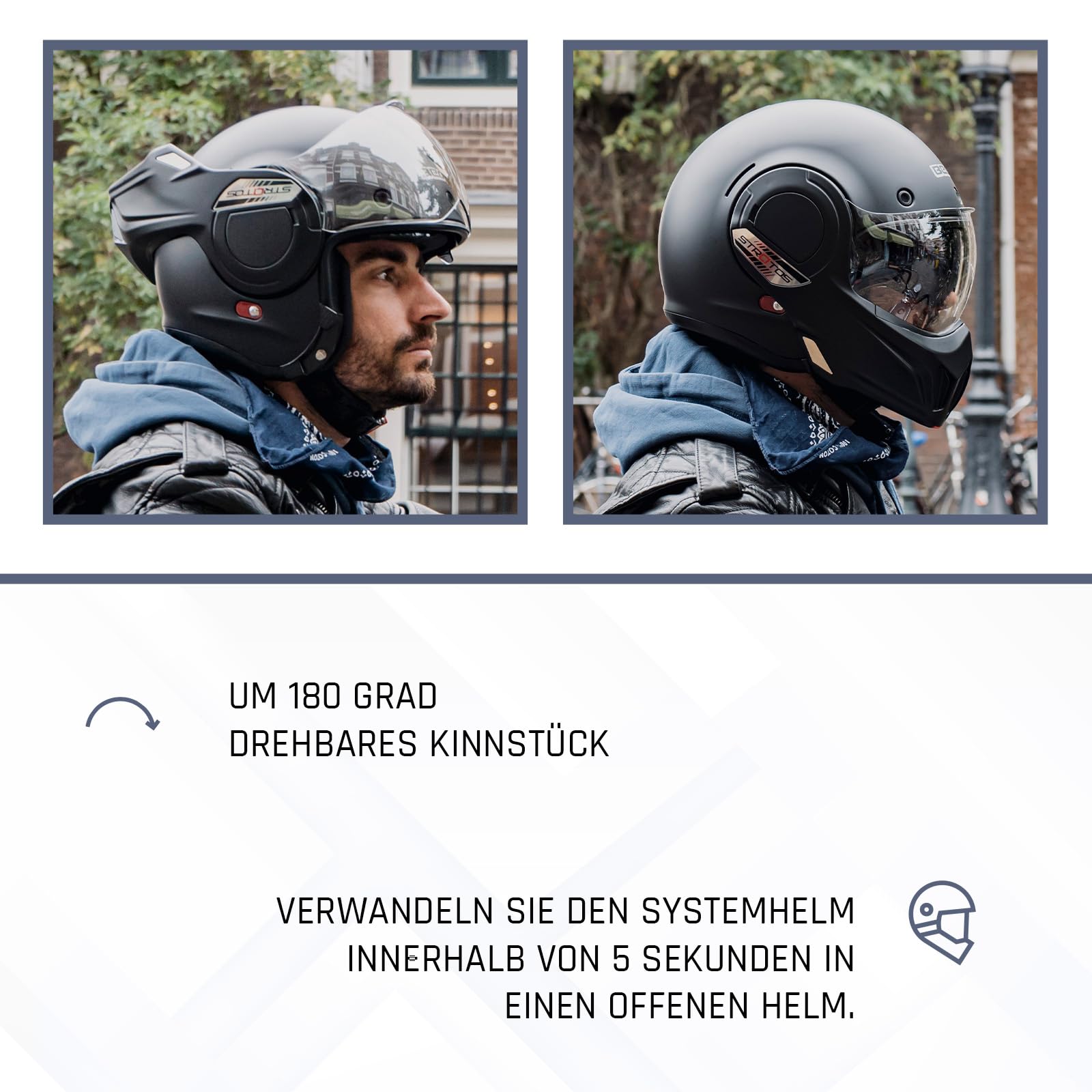 BEON Stratos Motorradhelm - Systemhelm Klapphelme mit Visier und Sonnenblende - Rollerhelm Sonnenblende - Motorrad Helm Damen & Herren - Integralhelm 180° Klappbar - Anti-Kratz-Visier - L