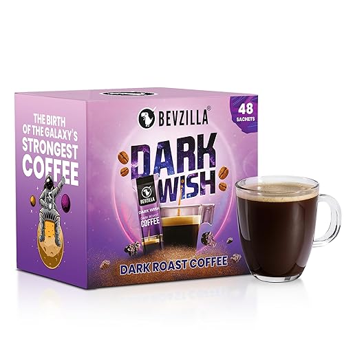 Miniatura 5 de Bevzilla Dark Wish - Café en polvo fuerte tostado oscuro, caja de 48 bolsitas, café instantáneo, café más fuerte, expreso, capuchino, café con