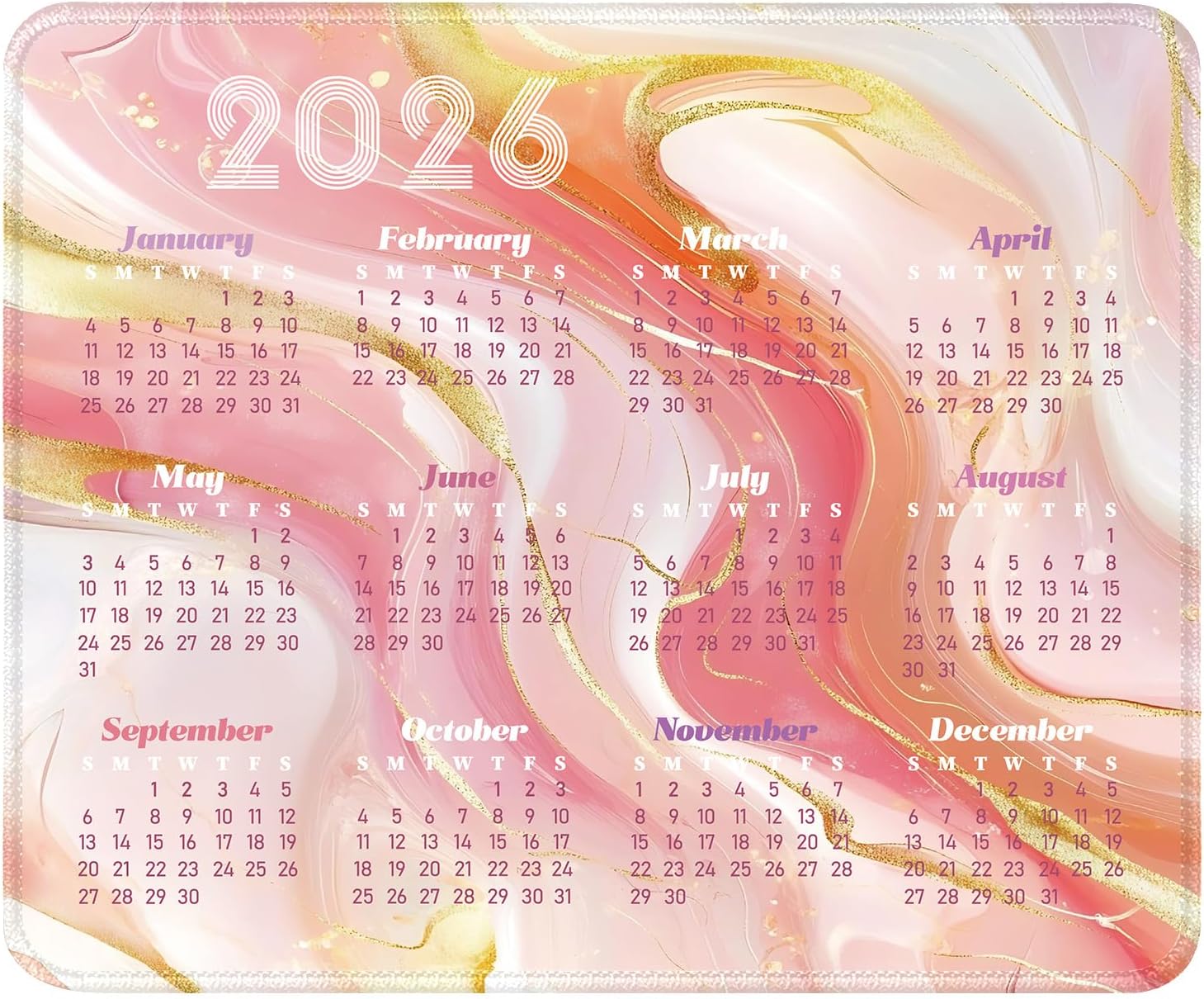 2026 Calendar Mouse Pad, 240mm×200mm Small Waterproof Mouse Mat with Stitched Edges & Non-Slip Rubber Base for Office Home Gaming Laptop