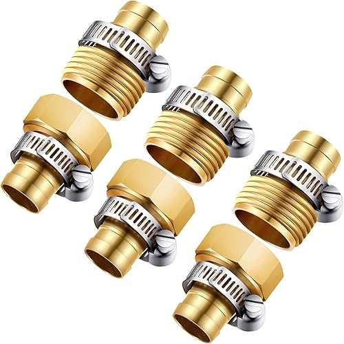 3 juegos de manguera de jardín de latón macizo de 58 pulgadas, kit de reparación de manguera de agua de extremo Mender, conector de manguera hembra