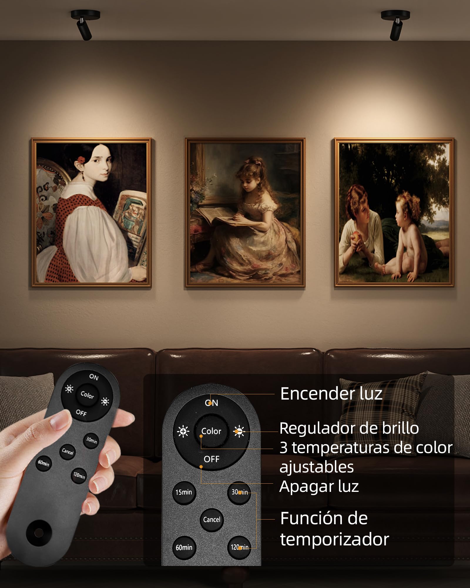 EZVALO Foco LED Inalámbrico 5500 mAh con Mando a Distancia y Temporizador, 3 Temperaturas de Color, Negro (2 Pieza)