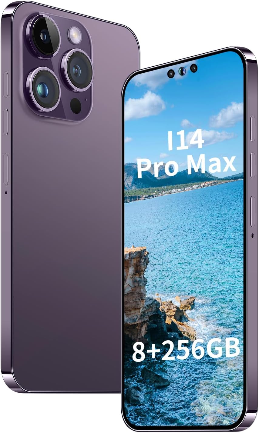 XUANMEIKEUnlocked Phone A14 PROMAX Smartphone 8GB+256GB Cell Phone 24MP+50MP Camera Pixels 6800mAh Battery for Extended Standby 6.7 inch HD Screen Mobile Phone 5G Dual SIM (Purple)