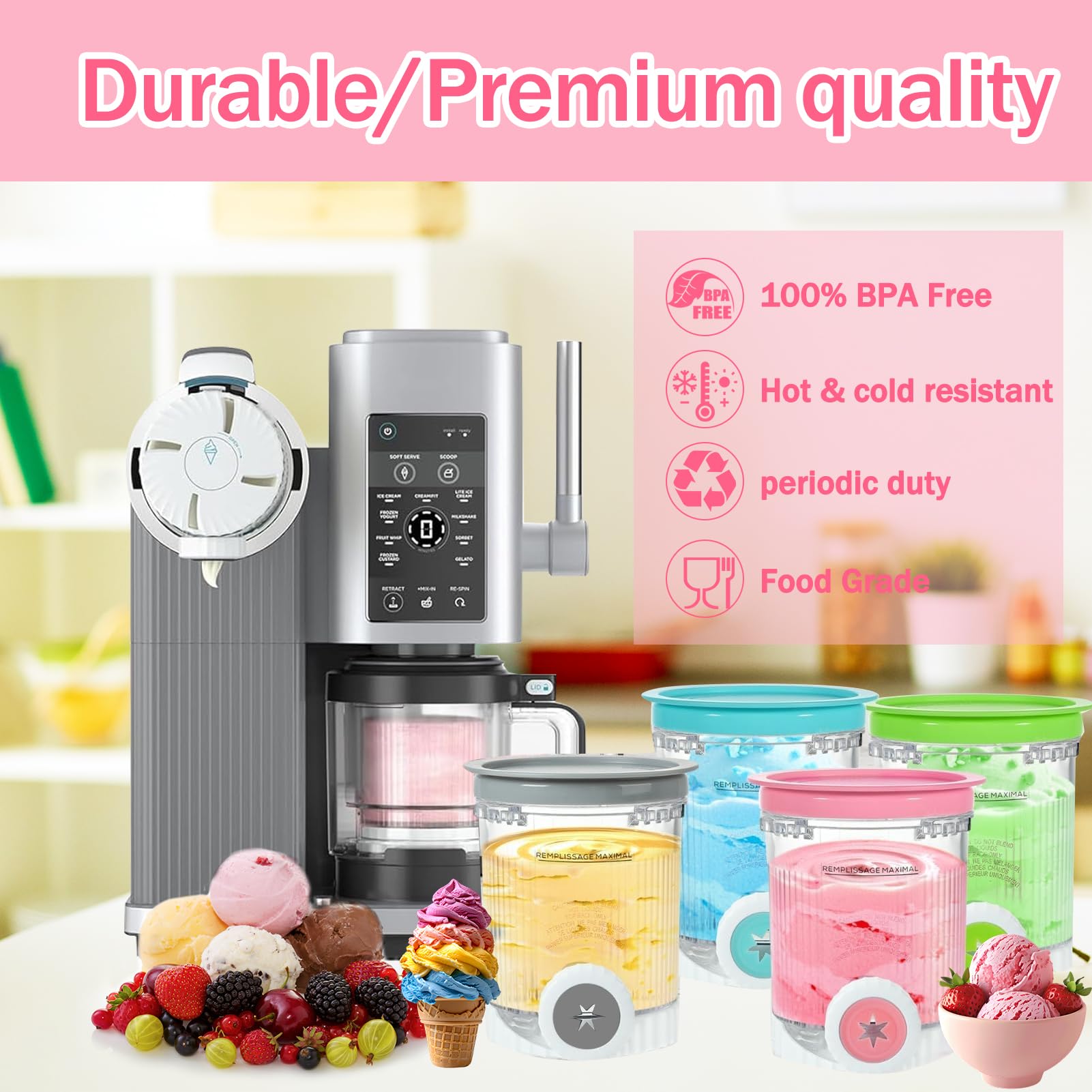 Pour 4 récipients Ninja Creami Récipients à glace de 480 ml pour machine à crème glacée Ninja Creami NC700 NC701, Et Lave-Vaisselle, Série Sans BPA, accessoires pour sorbetière Ninja (4pcs)