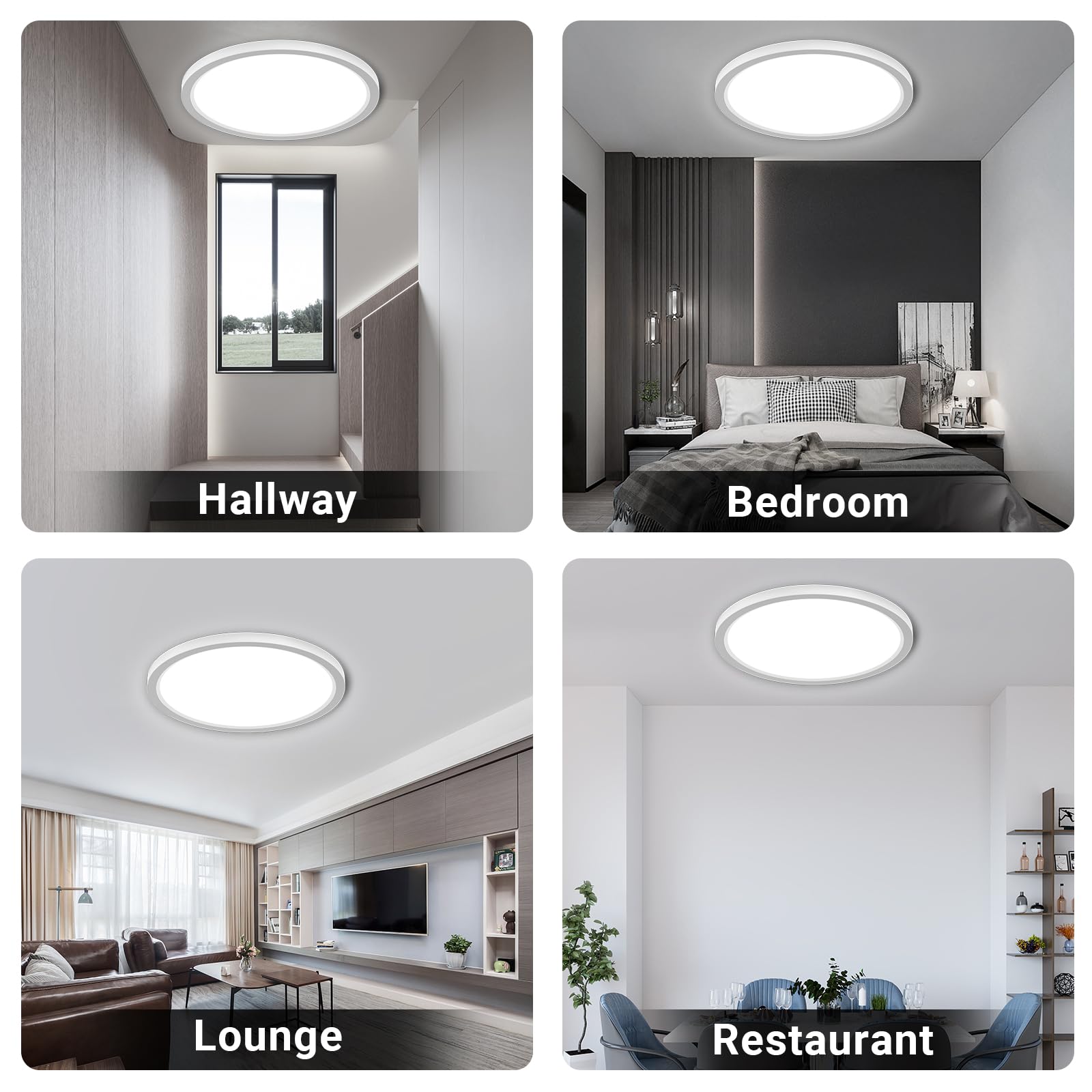 LQWELL® Plafonnier LED, IP44 Lampe de salle de bain étanche ronde plate 36W 6000K 4320LM Lampe simple moderne mince pour salon Chambre Cuisine Balcon Sous-sol Bureau, 400 * 18mm
