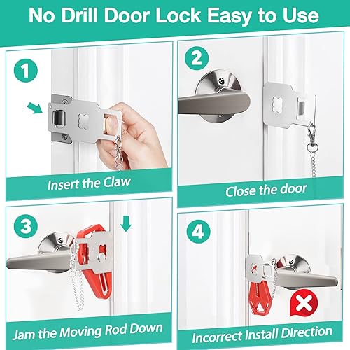 Miniatura 8 de Cerradura de puerta portátil Cerraduras de puerta de viaje para habitaciones de hotel, cerraduras de apartamento, cerradura de seguridad para el