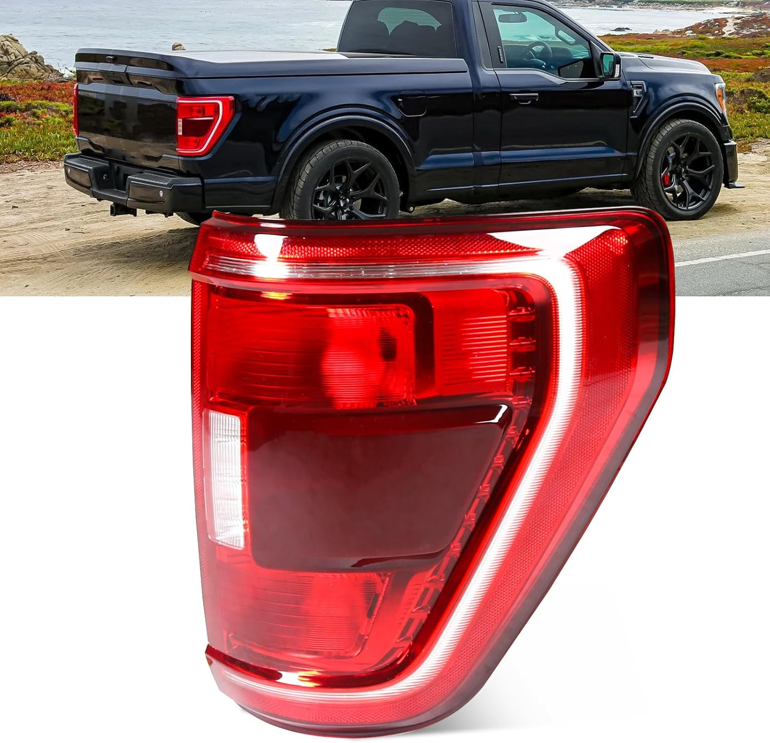 Halogen Tail Light Assembly Compatible with Ford F150 XLT 2021 2022 2023 [with Blind Spot Detection] Direct Replacement Rear Lamp ML3Z13405C (Left Driver Side)