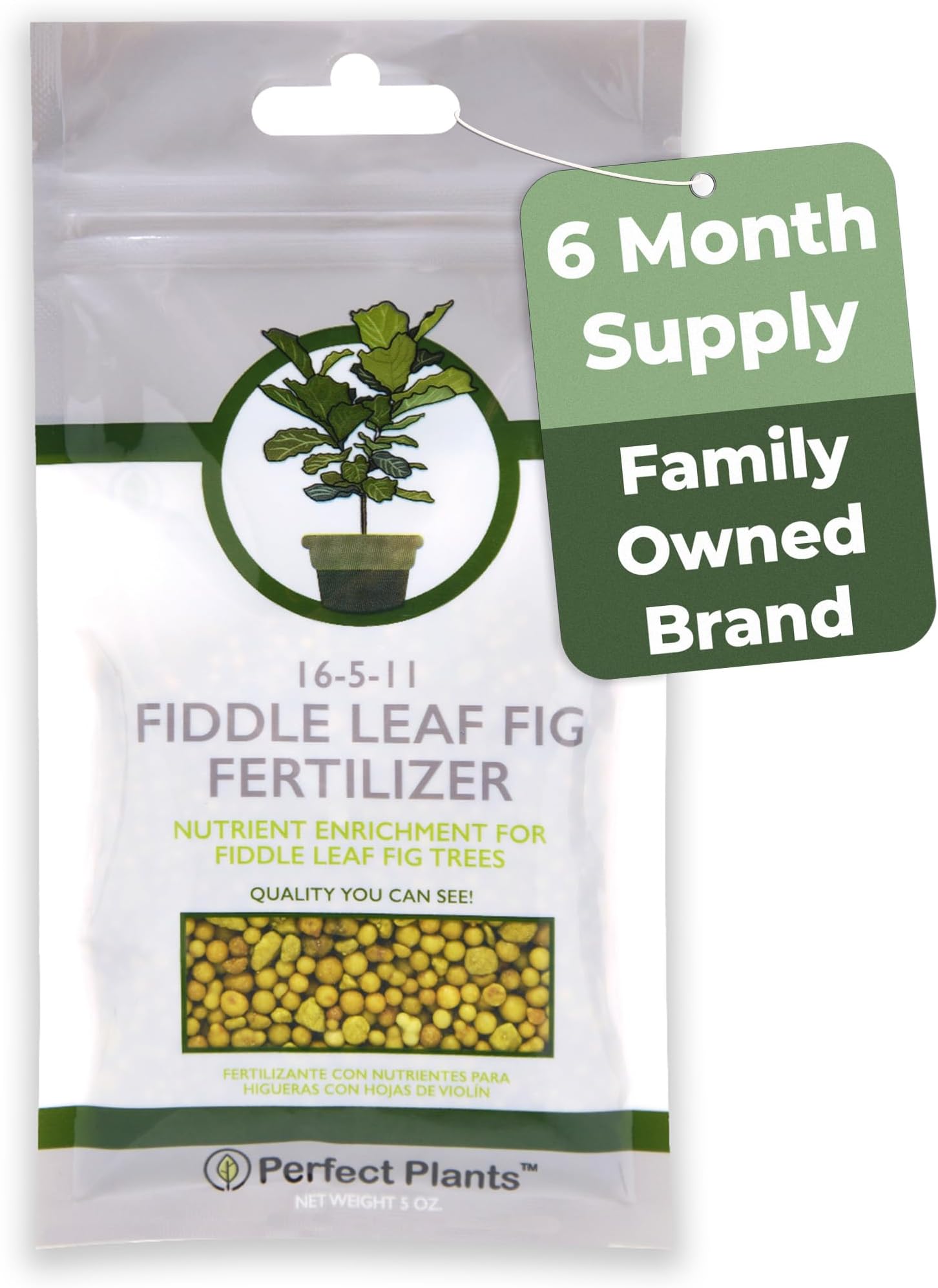 Fiddle Leaf Fig Slow-Release Fertilizer by Perfect Plants - Resealable 5oz. Bag - Consistent Nutrient Enrichment - for Indoor and Outdoor Use on All Ficus Varieties