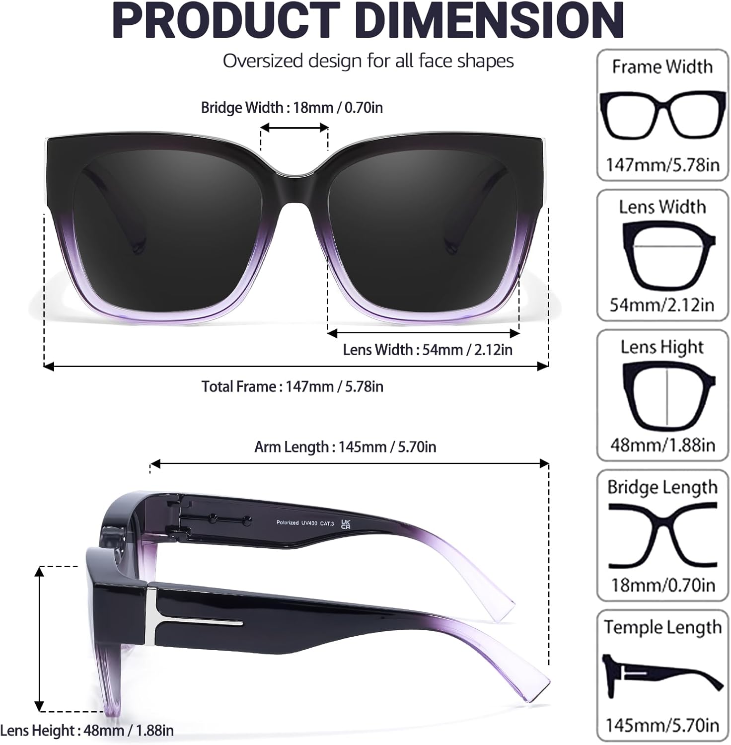 LVIOE 2 Pack Polarized Fit Over Sunglasses for Women Men Oversized Square Over Glasses Sunglasses with UV Protection LS7511 - Image 5