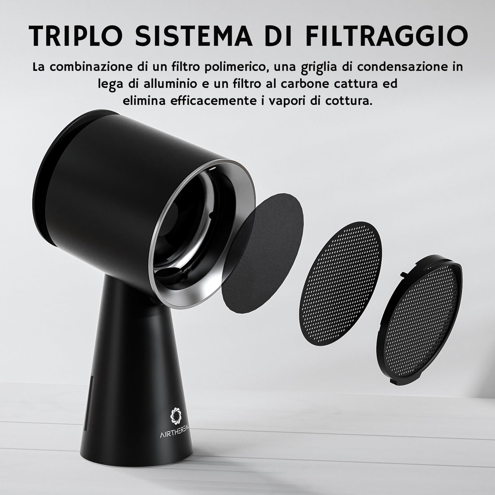 Airthereal Cappa aspirante portatile ricaricabile, cappa da tavolo con batteria, 3 velocità della ventola e grande contenitore per l'olio, estrattore da cucina mobile migliorato per camper – RH180B