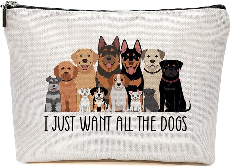 Necessaire de maquiagem JIUWEIHU com estampa de cães, fechamento com zíper, Multicolor 0070