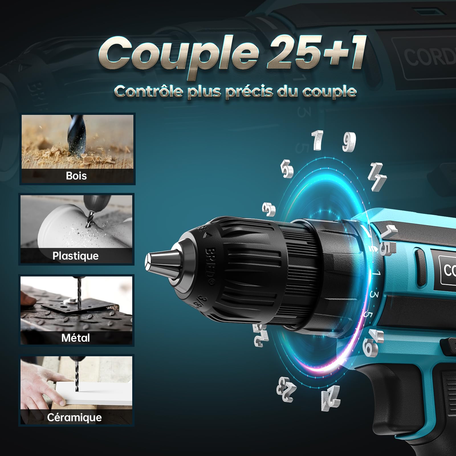 Perceuse Visseuse Sans Fil 20V Compatible Batteries Makita, 42Nm, 2 Vitesses LED, 25+1 Couple, 10mm Mandrin