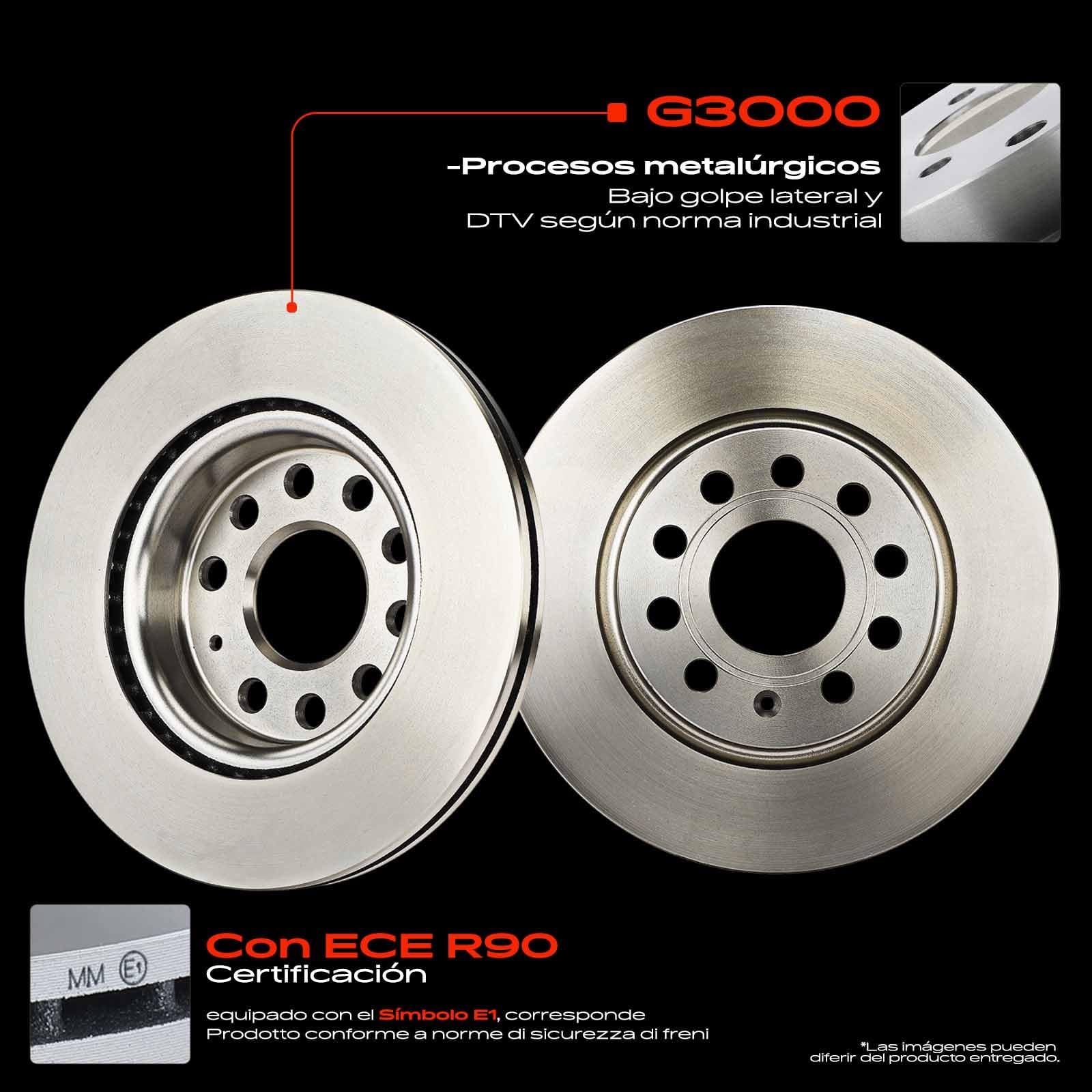 Frankberg Juego de frenos Incluido. 2x Discos de freno + 4x Pastillas de freno Delantero Compatible con A3 8P1 Leon 1P1 A3 Sportback 8PA Golf Plus 521 5M1 Yeti 5L Replace# JZW698151,1K0615301AC