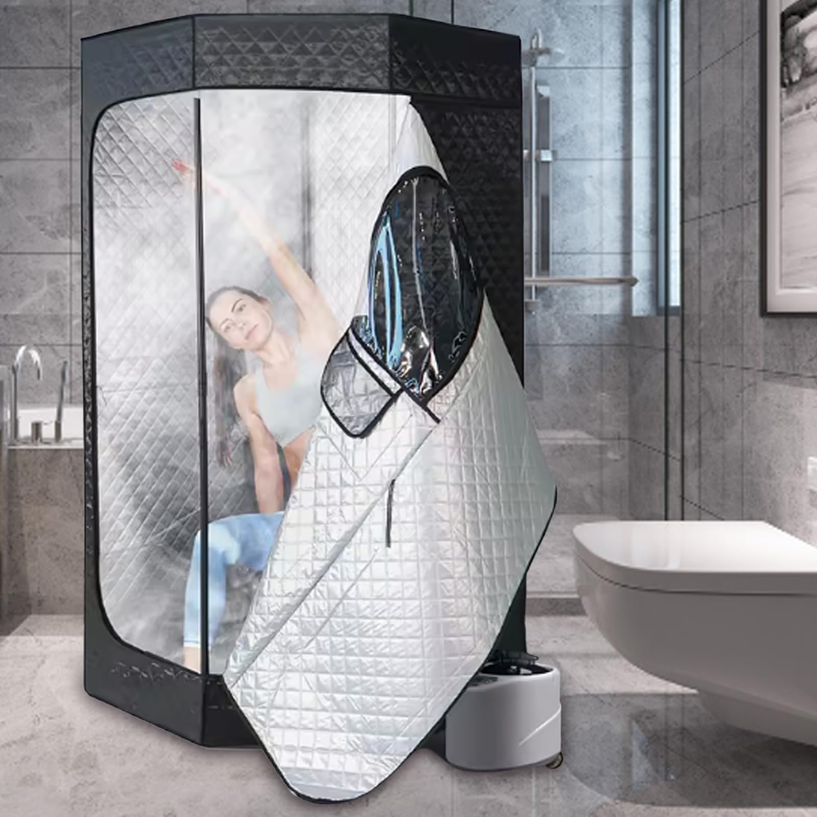Tente Sauna 1200W Générateur Vapeur Cabine Sauna Portable 9 Niveaux Température 180cm