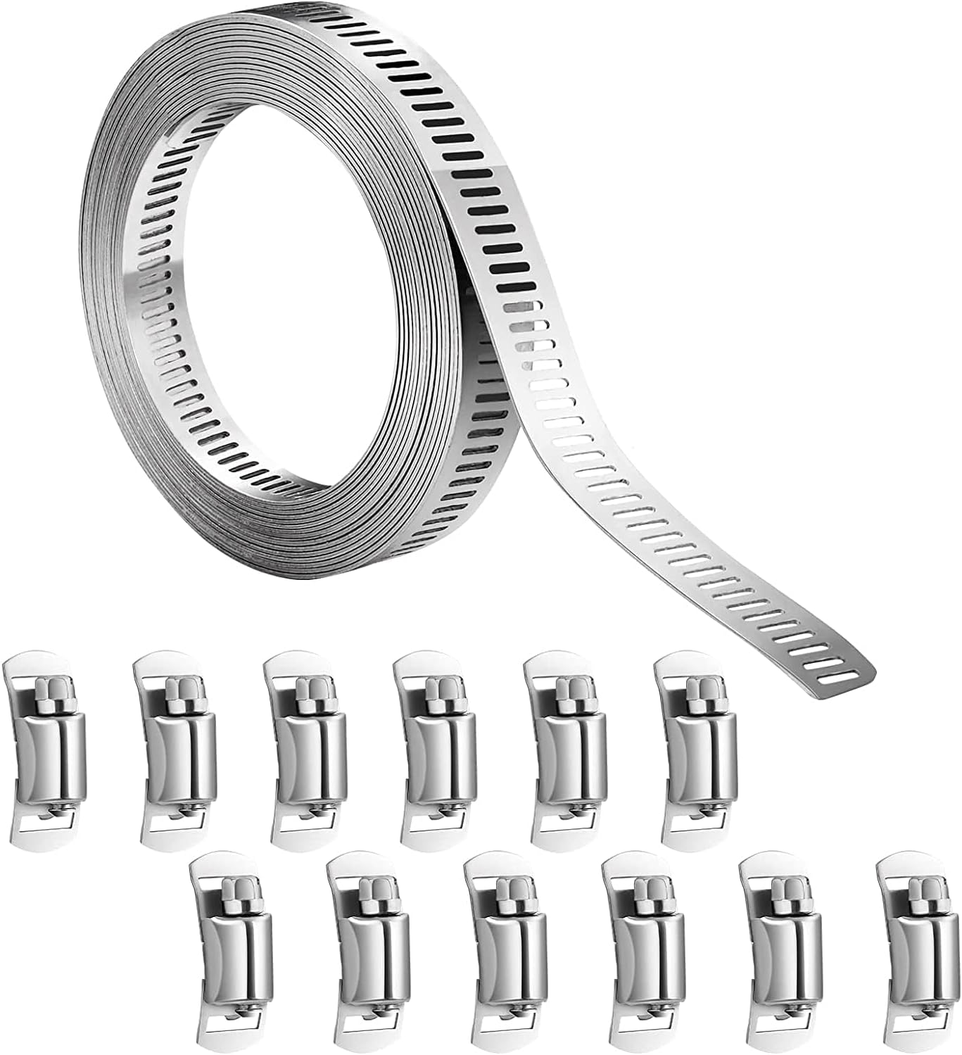 LechansenLechansen Hose Clamps Set 5 Metres, 304 Stainless Steel Adjustable Large Jubilee Clips with 12pcs Fasteners DIY Worm Drive Hose Clips for Pipe、Fuel Line and Flexible Exhaust Hose