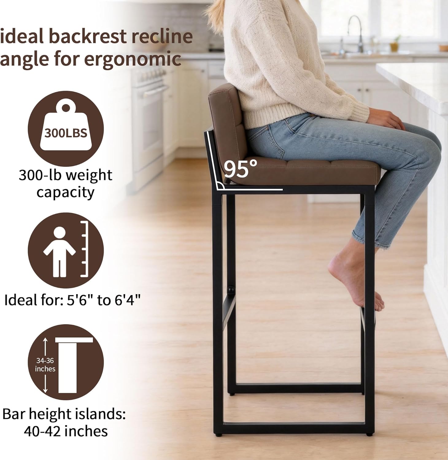 FIRAVOE Bar Height Stools Set of 4, Upholstered Barstools with Back and Thickened Metal Frame, Modern 30-inch Tall Bar Chairs for Kitchen Island, Bar, Counter (Coffee Brown, 4Pcs 30" Bar Stools)