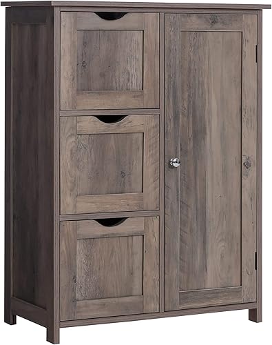 Iwell Armario de almacenamiento de suelo con 1 puerta y 3 cajones grandes armario de almacenamiento de madera con estante ajustable para sala de