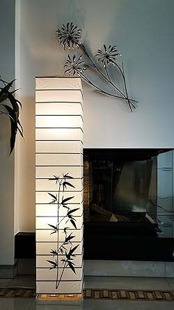 Trango Trango 1212L design vloerlamp *JAPAN* rijstpapier lamp *HANDMADE* in wit met decoratieve staven & bamboe motief I incl. 2 x E14 LED-lampen I vorm: vierkant I hoogte: ca. 123 cm I woonkamerlamp I photo 2