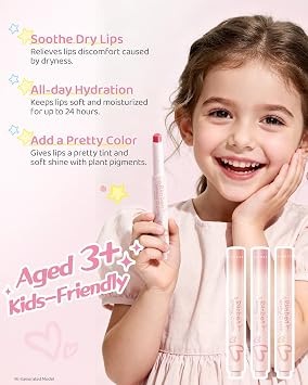 RUNBEN Kids Tinted Lip Balm, Pink Guava Lips Gloss