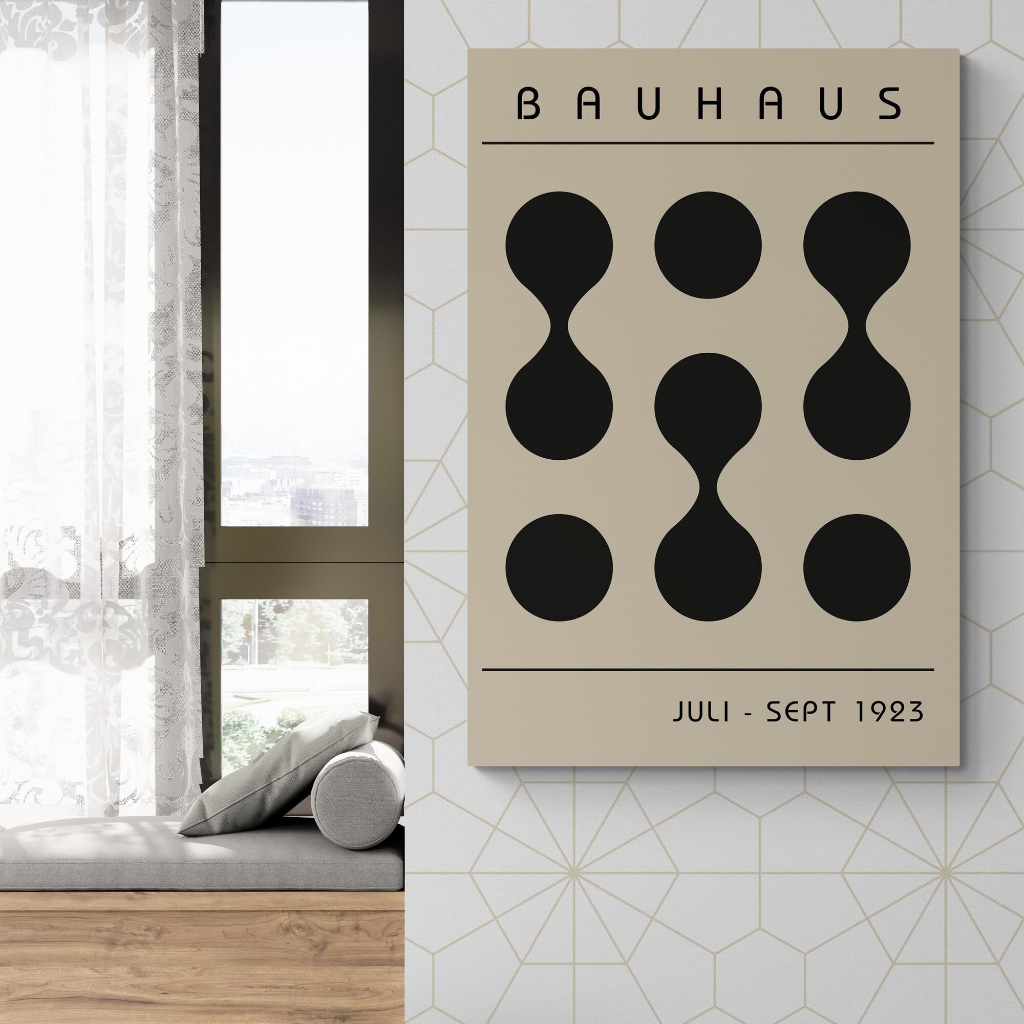 Bauhaus Wanddekor abstrakte Wandkunst Moderne Drucke Set mit 3 Drucken eingewickelte, gerahmte Leinwandbilder verschiedene Größen (A1 81 cm x 61 cm)