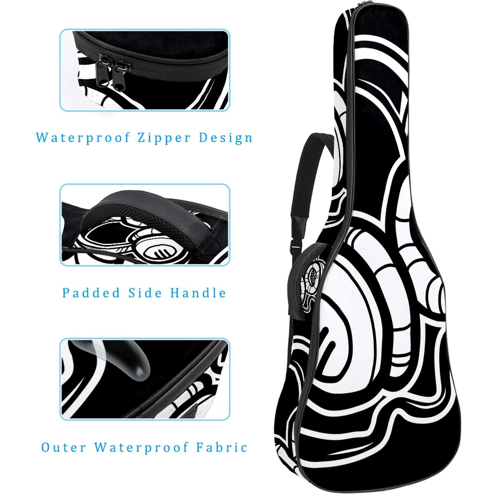 Borsa per chitarra impermeabile con cerniera morbida zaino per chitarra, chitarra acustica e classica folk chitarra elettrica, cuffie nere modello accessorio musicale