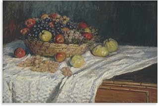 Claude Monet Poster Fruit Basket with Apples And Grapes, 1879 Poster Cool Artworks Painting Wall Art Canvas Prints Hanging Picture Home Decor Posters 08x12inch(20x30cm)