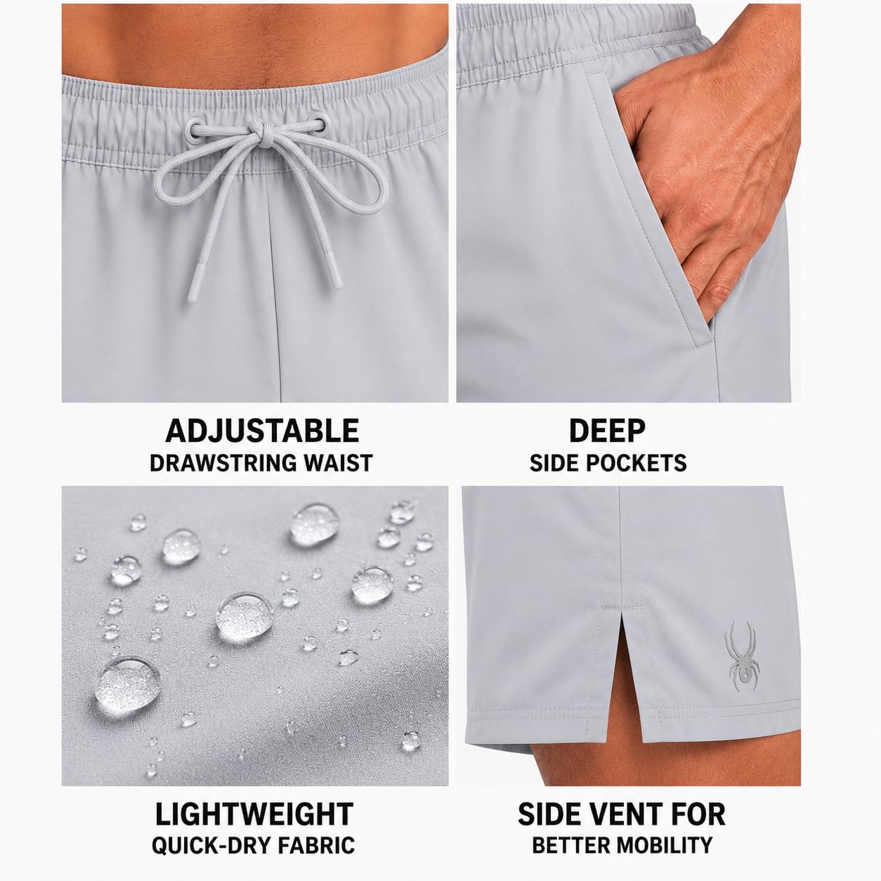 Spyder Pantalones cortos deportivos para hombre, ligeros, elásticos, con bolsillos para entrenamiento y correr, entrepierna de 8 pulgadas