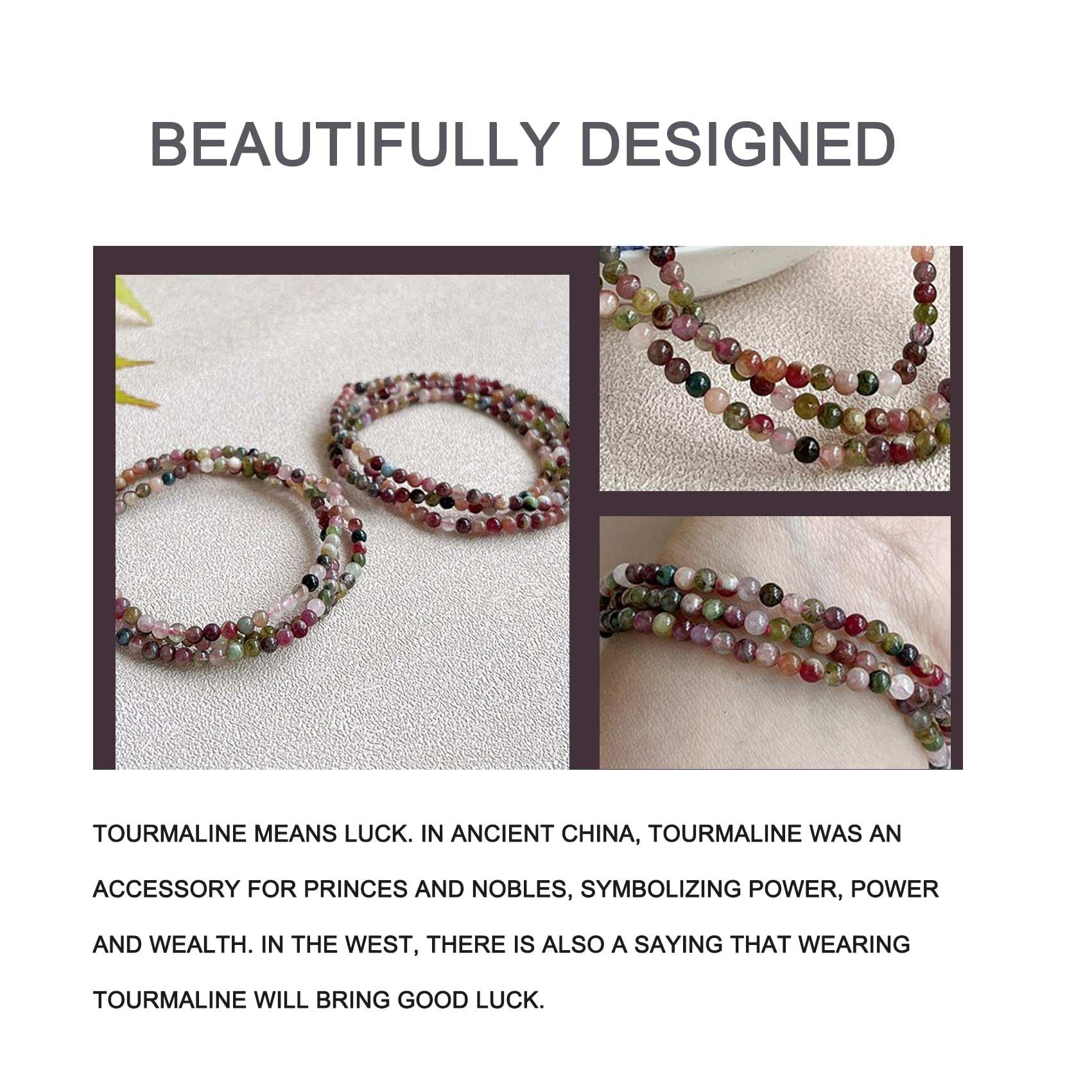 Brazalete encantado Grano de Buda natural Turmalina Pulsera de 3 círculos Pulsera de la suerte Feng Shui Pulsera de cuentas elástica Pulsera de cristal del amuleto de la suerte Amuleto de la riqueza B
