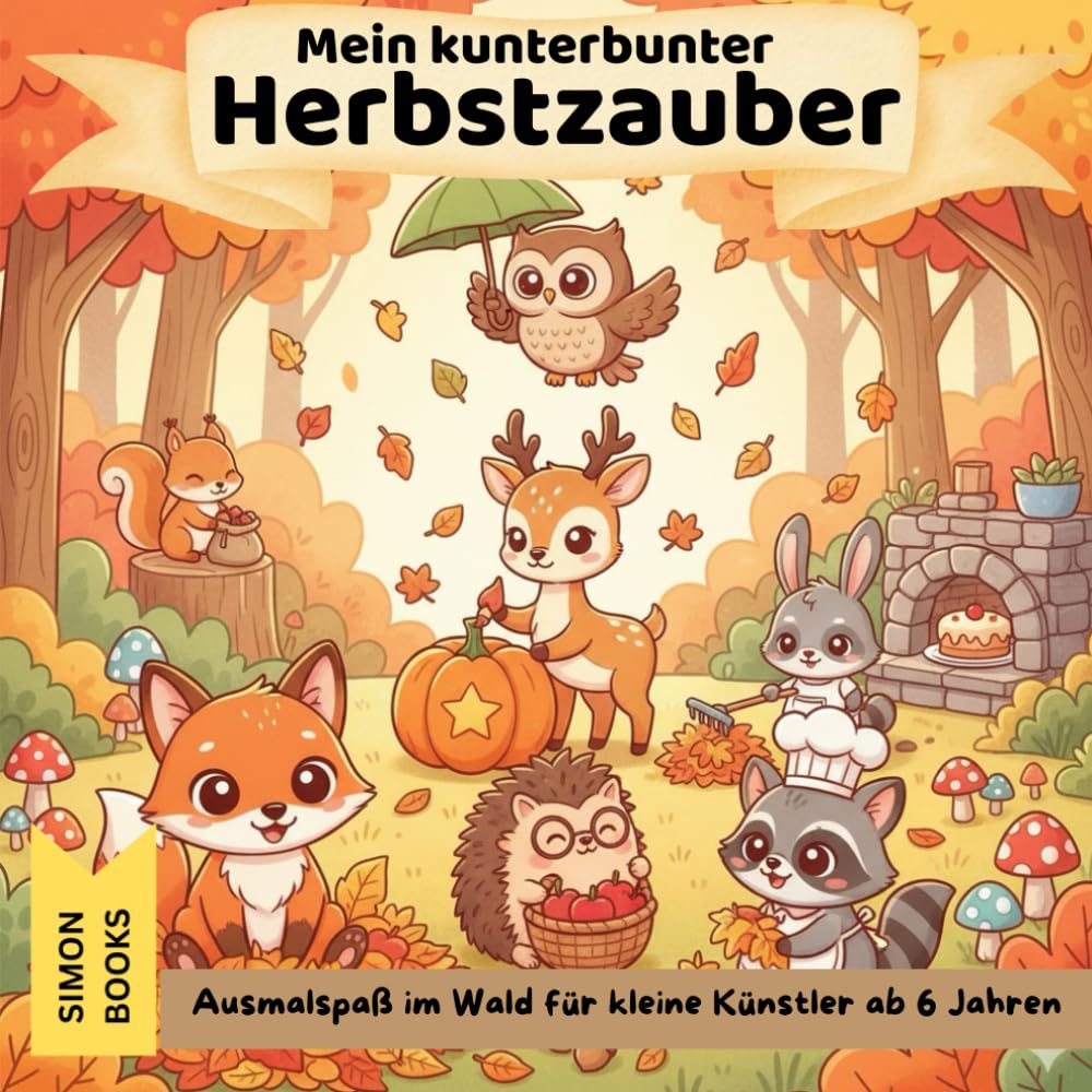 Mein kunterbunter Herbstzauber – Ausmalspaß im Wald für kleine Künstler ab 6 Jahren: Ein liebevoll gestaltetes Malbuch mit süßen Waldtieren, 48 lustigen Herbstszenen und jeder Menge Kawaii-Zauber!