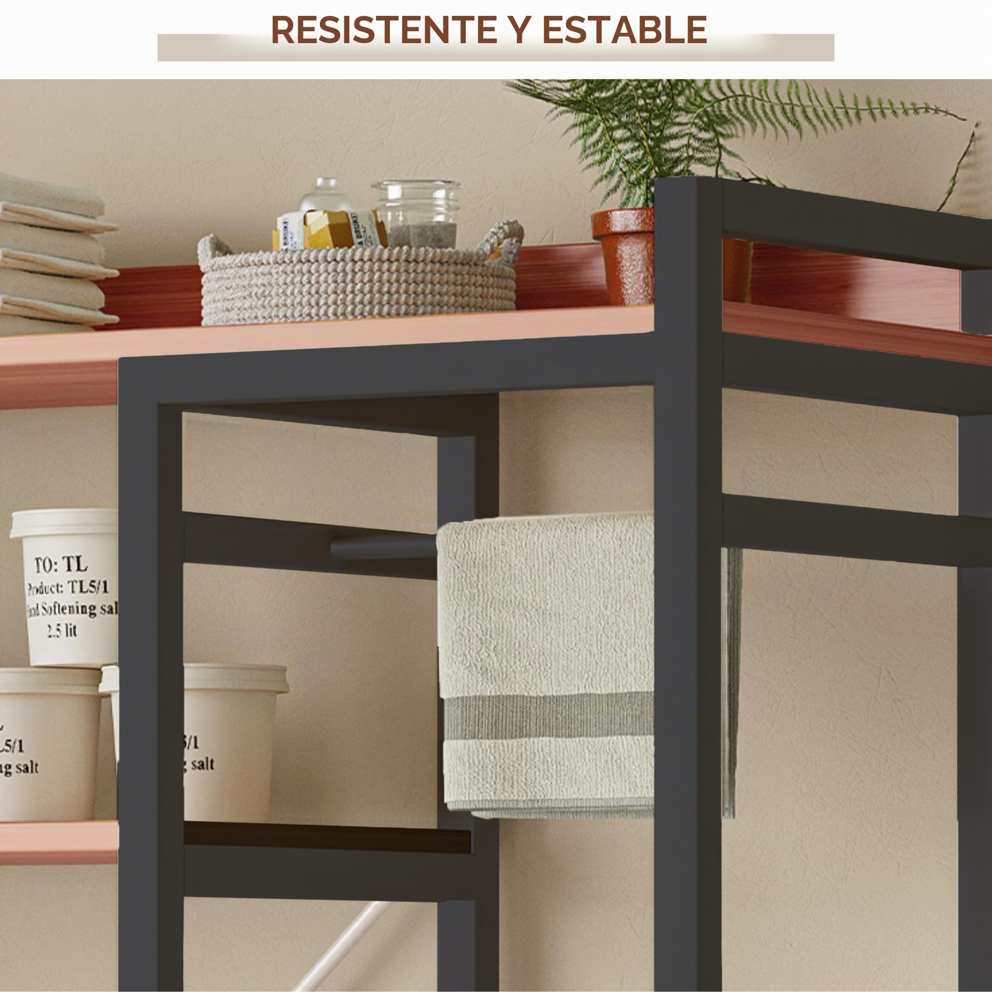 Estantería Superior para Lavadora | Estante Organizador de Baño Ahorra Espacio | Mueble de Almacenamiento para Cuarto de Baño | Estante con 3 Baldas, 1 Cajón y 1 Barra Toallero. | Madera E1 y Acero.