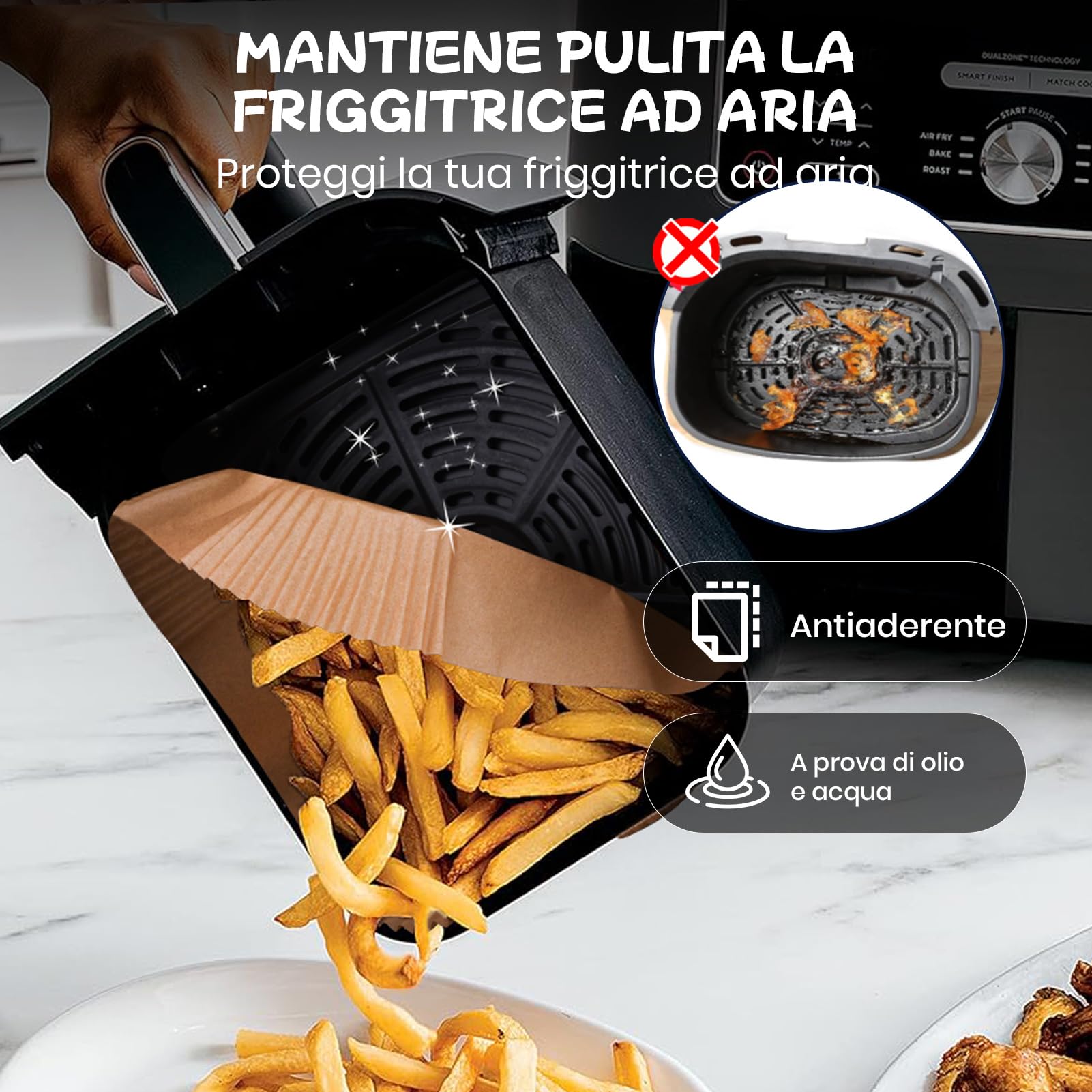 120 Pezzi Carta Forno Per Friggitrice Ad Aria 20,5x14 Cm - Fogli USA E Getta Per Ninja AF300EU/AF400EU