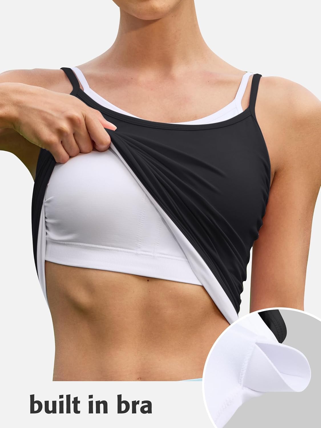 ATTRACO Women Double Spaghetti Strap Workout Tank Tops Ruched Athletic Tank Top with Bulit in Bra Color Block Camisoles - Image 4