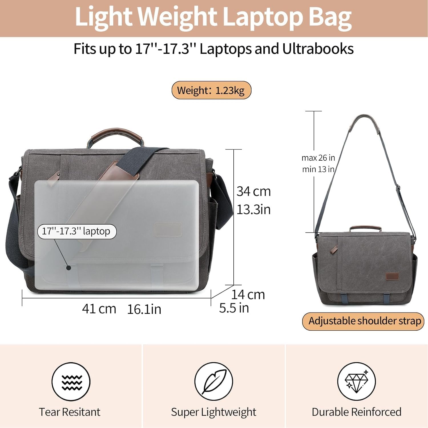 Canvas Messenger Bag for Men Waterproof Business Bags for Men Vintage Canvas Laptop Bag - Image 3