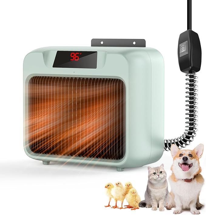 Dog House Heater for Outdoor & Indoor Use - 600W/300W Safe & Efficient Heating for Pet Houses, Chicken Coops, Rabbit Hutches - Wall-Mounted Design with Overheat Protection & Anti-Chew Cord (grey)