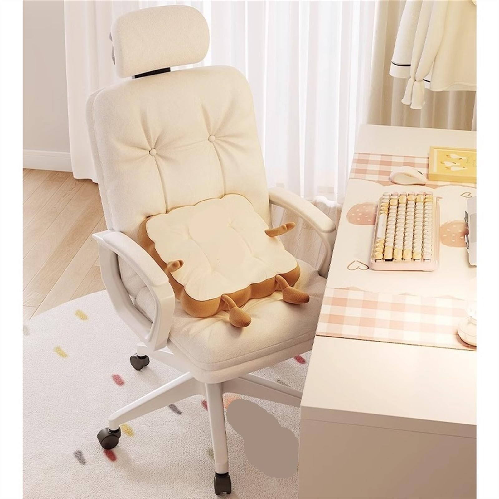 Krzesła biurowe Krzesło biurowe Domowe skórzane krzesło obrotowe z kółkami(Beige)