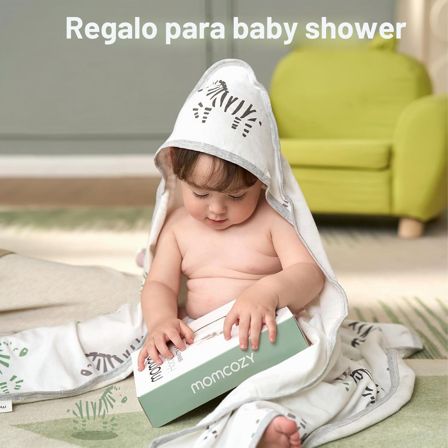 momcozy Toalla de baño con capucha, paquete de 2 piezas, con capucha y esponja de algodón, tamaño grande, 90 x 90 cm (35 pulgadas), juego de toallas de baño para niños/niñas, desde