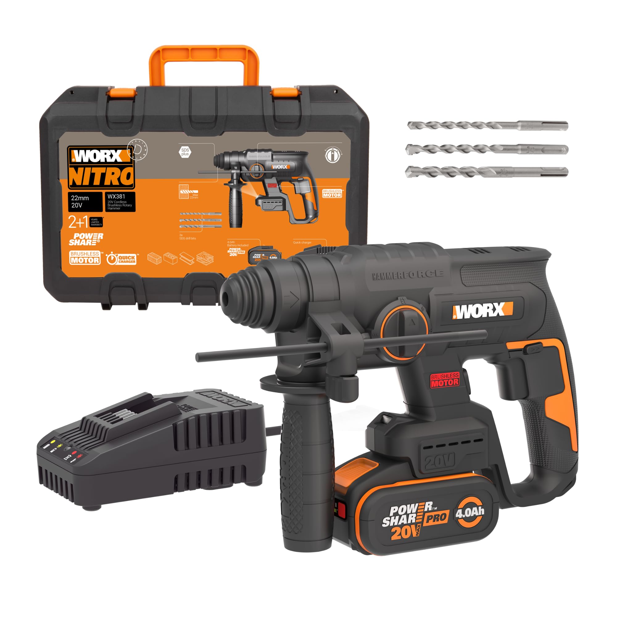 WORX WX381, perforateur sans fil 3 en 1, 20V, antivibrations