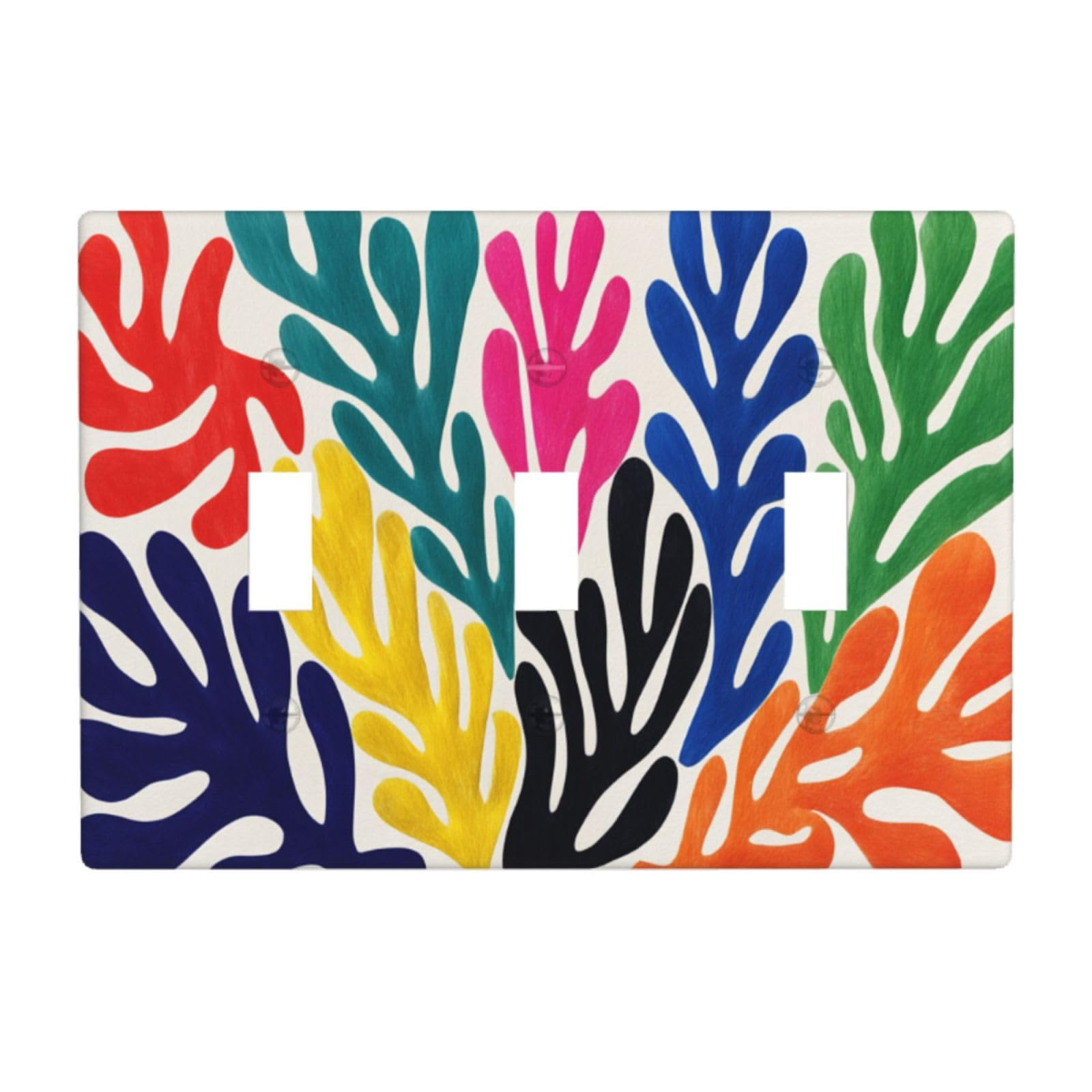 Colorful Organic Coral-Like Shapes Abstract Composition Light Switch Covers 3 Gang Triple Toggle Wall Plate Switchplate Electrical Faceplate for Bathroom Kitchen Bedroom Decor