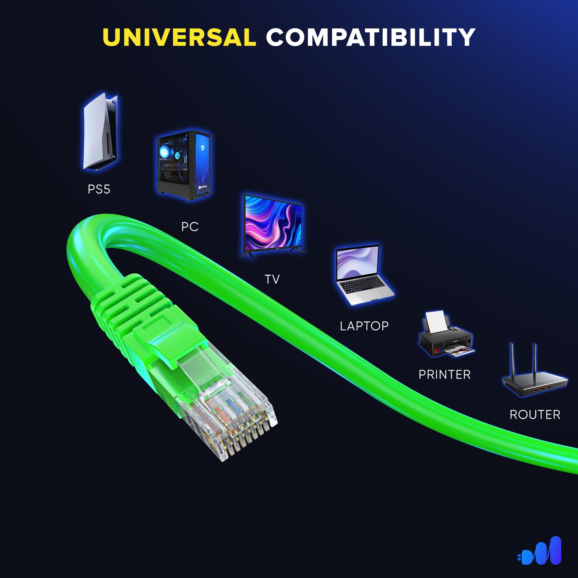 Maximm Cavo Ethernet Cat 6 da 50 m, (6 pezzi) di cavi Cat6, cavo LAN, cavo Internet e cavo di rete - UTP (verde)