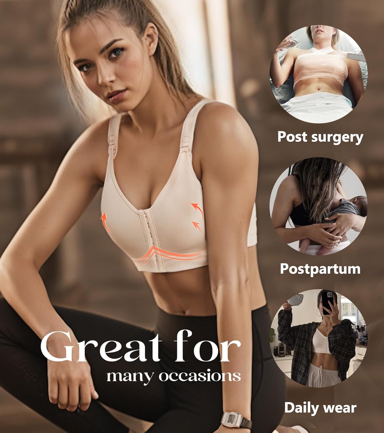 Lemorosy Women's Post Surgery Bra Front Closure Adjustable Straps Wireless Comfort Sport Brassiere - Image 7