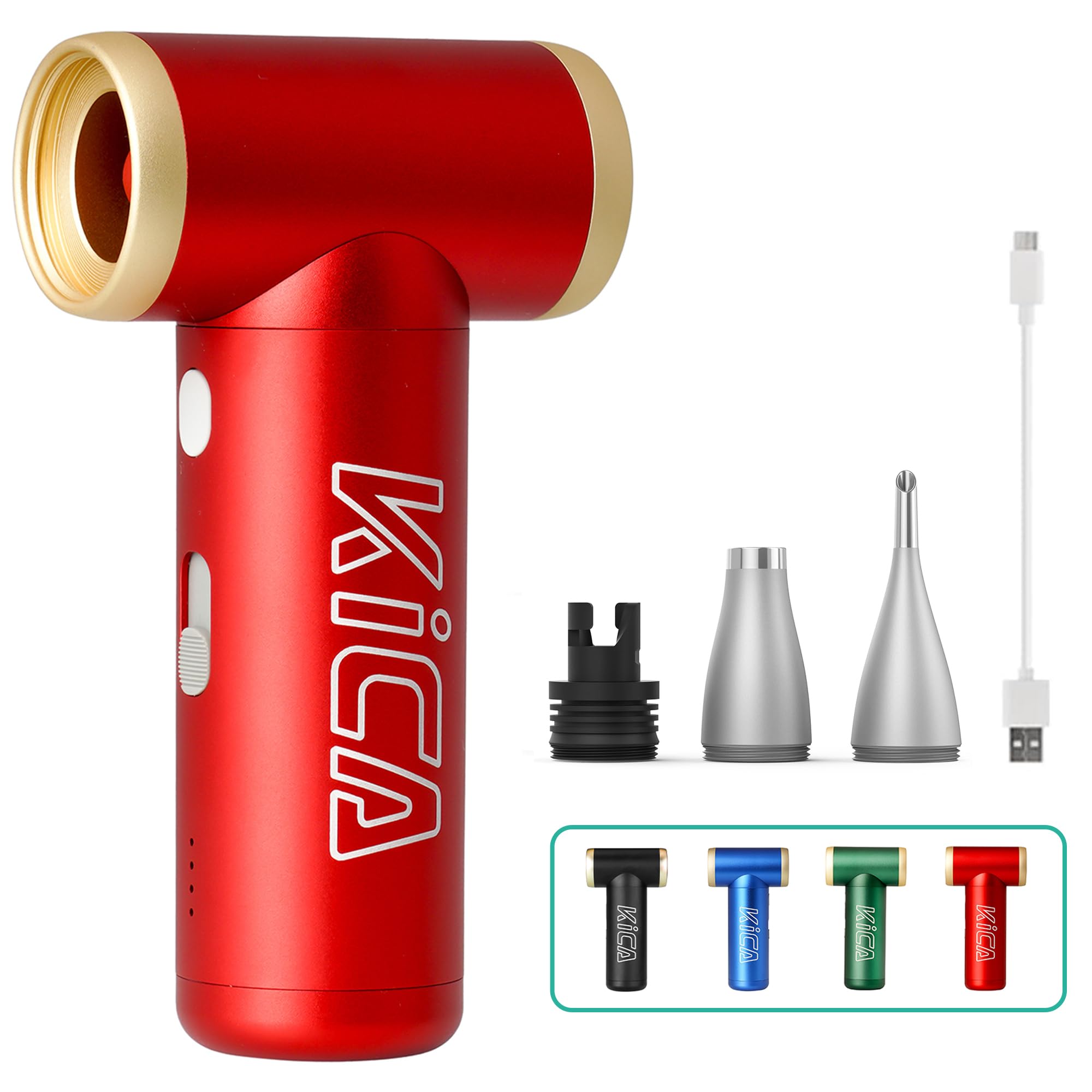 Kica JetFan 2S Soplador de Polvo Eléctrico - Aire Comprimido Recargable a 117000 RPM, Sin Escalas de Velocidad, Botón Turbo y Metal, Plumero de Aire para Limpiar PC, Coche, Oficina y Sofá - Rojo