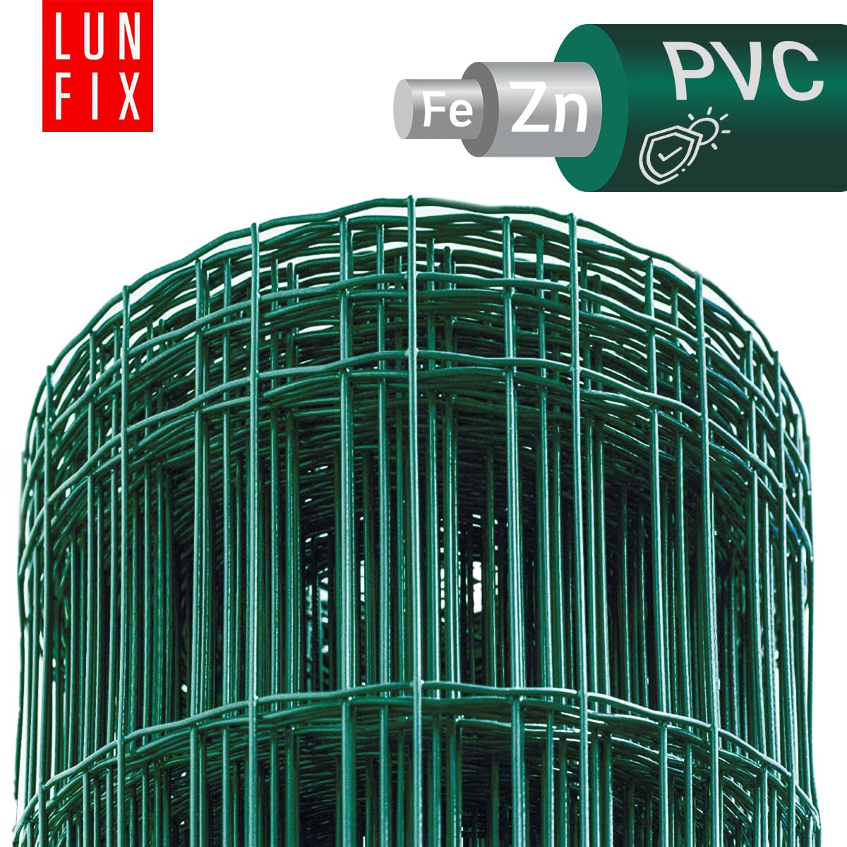 Maschendrahtzaun 10 x 5 cm Ø 2.5 mm 1.5 m x 25 m verzinkter Stahl Grün | PVC-beschichtet, Gartenzaun Hundezaun Wildzaun Hühnerzaun Drahtgitter Zaun Schweißgitter