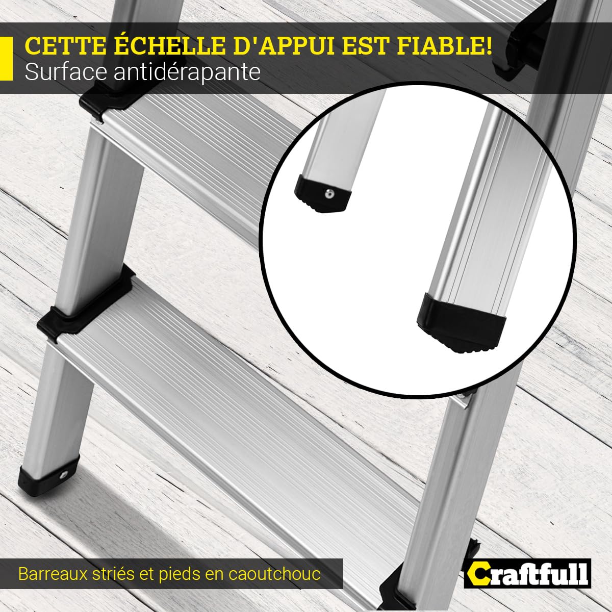𝐂𝐑𝐀𝐅𝐓𝐅𝐔𝐋𝐋 Échelle en Aluminium CF-133B | 3-6 marches - Pliable - Jusqu’à 150 kg - Échelle ménagère avec Espace de Rangement - Échelle - Escabeau