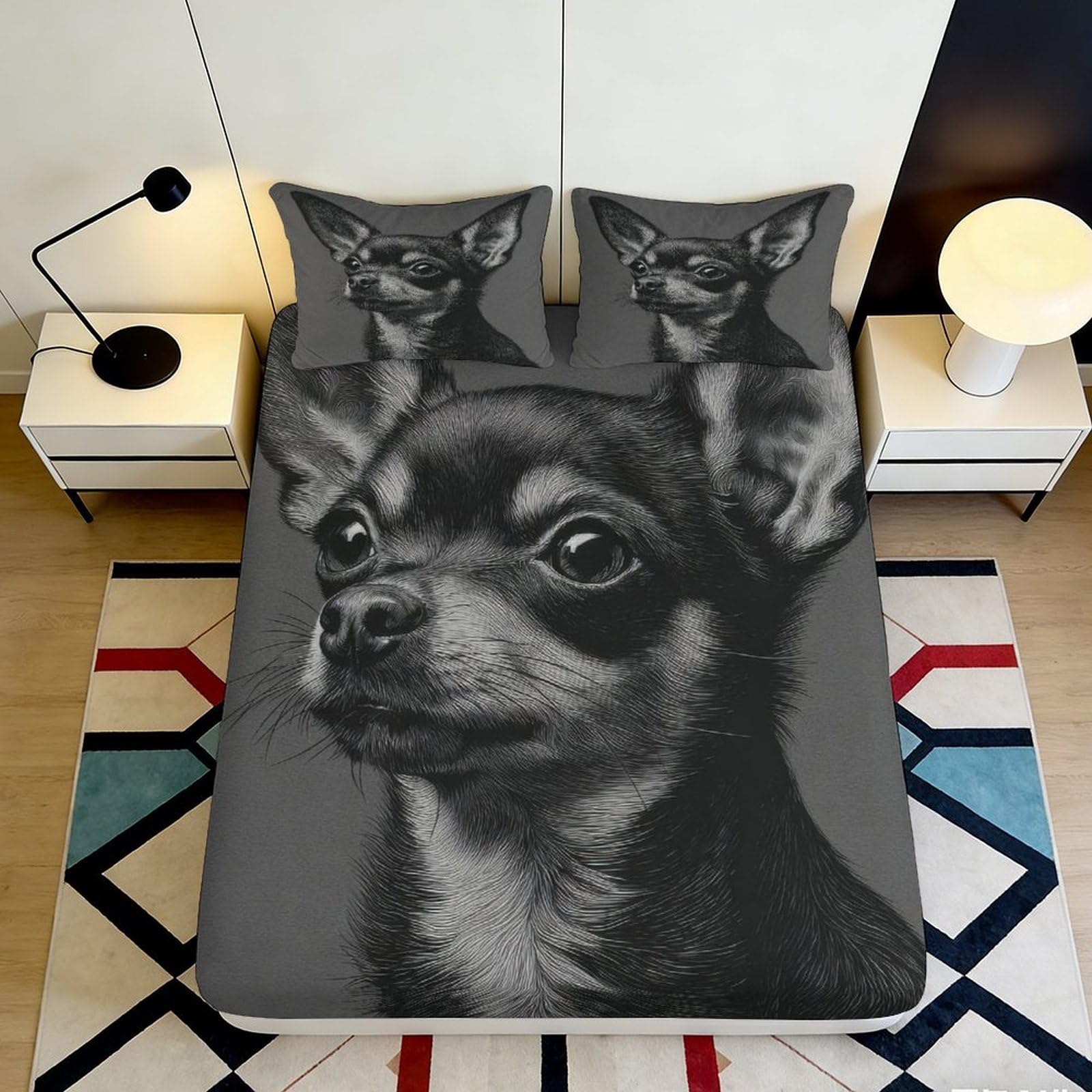 Jqzkxnhpbr Style-6 3D Printed Black Chihuahua Fitted Sheet Microfiber Soft Non-Slip Bed Cover For Bedroom Dorm Mattress Decor 90X200x25cm