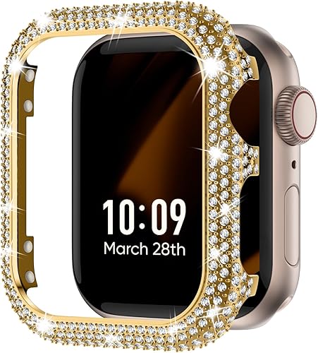 Miniatura 1 de Missair Bling Funda compatible con Apple Watch Series 6, 5, 4 SE, con purpurina y marco de diamante de acero inoxidable para mujer, cubierta