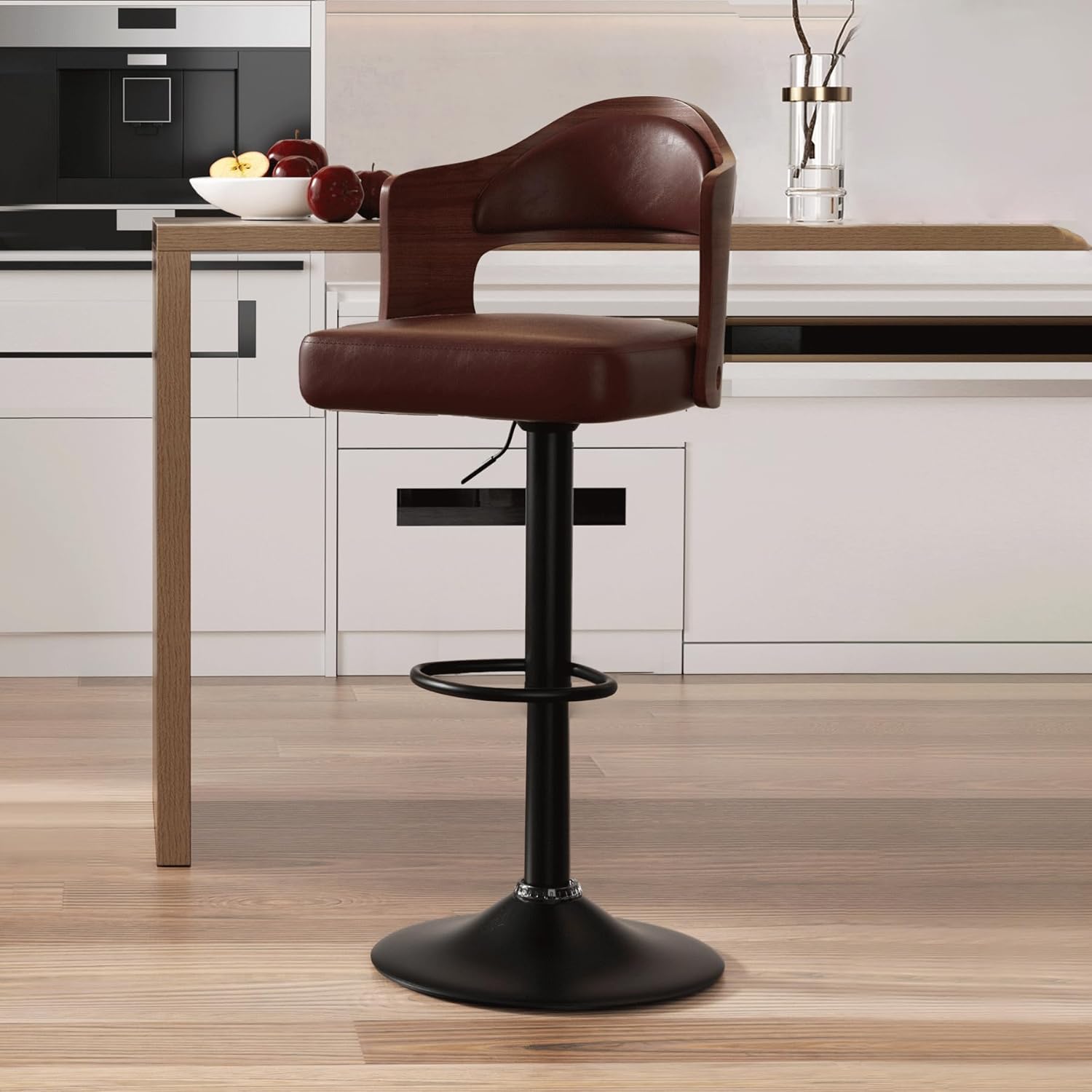 Nalupatio Juego de 1 taburete giratorio de bar con altura ajustable de 24.5 a 33.5 pulgadas, taburetes de madera tapizados de piel sintética con