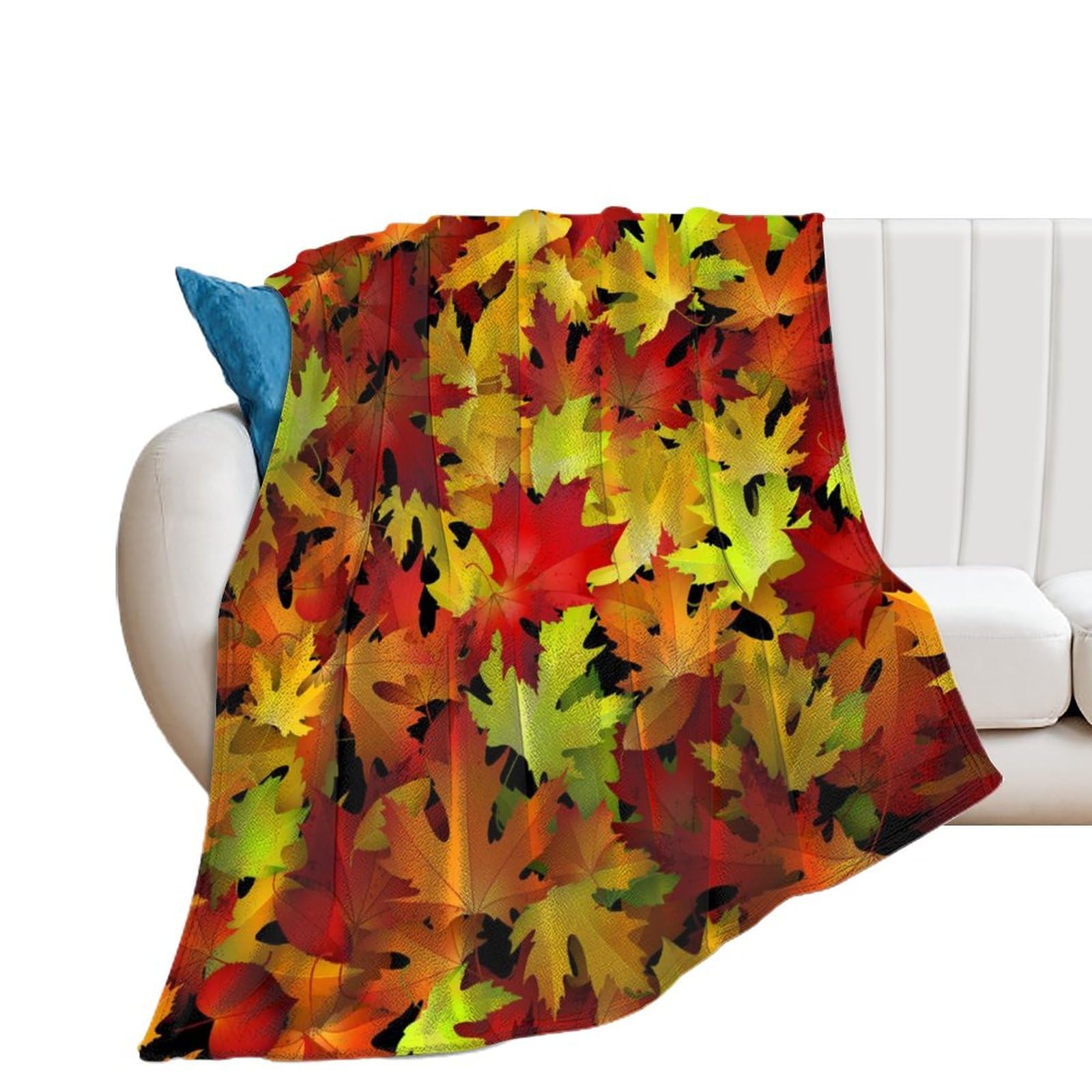 Jeté de canapé en flanelle motif feuilles d'automne douceur premium 130x150