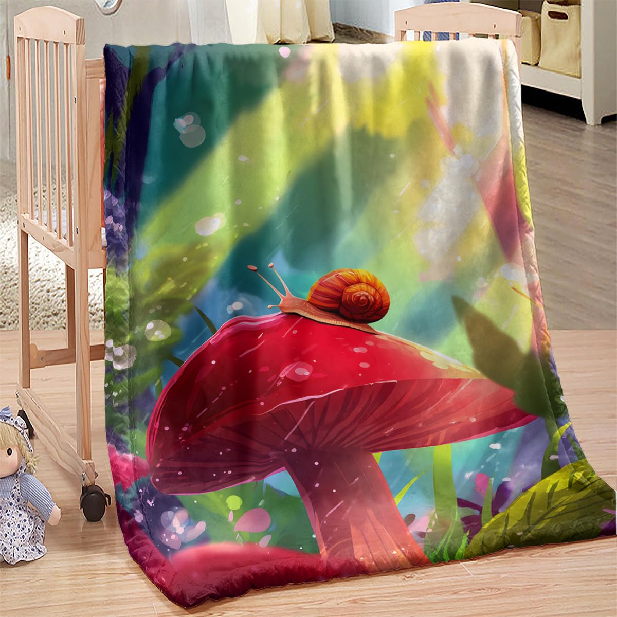 Koc polarowy 200 x 220 cm, grzybkowy, na prezent, miękki, flanelowy, przeciw roztoczom, narzuta na łóżko dla dorosłych i dzieci