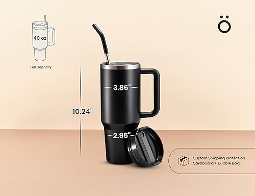 Vista 20 de KooK Vaso con popote y asa, 40 onzas, de acero inoxidable, aislado al vacío, botella de agua reutilizable de doble pared, mantiene caliente o fría